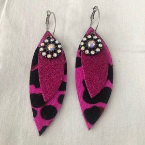 Hot (Barbie) Pink Glitter, Animal Print and AB Earrings - KIG